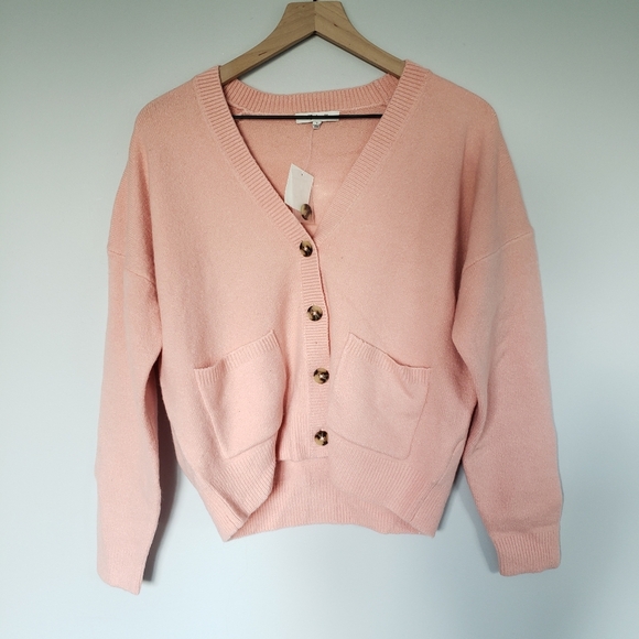 Madewell Petal Pink Button Front V-Neck Cardigan Sweater Sz Small - Picture 2 of 3